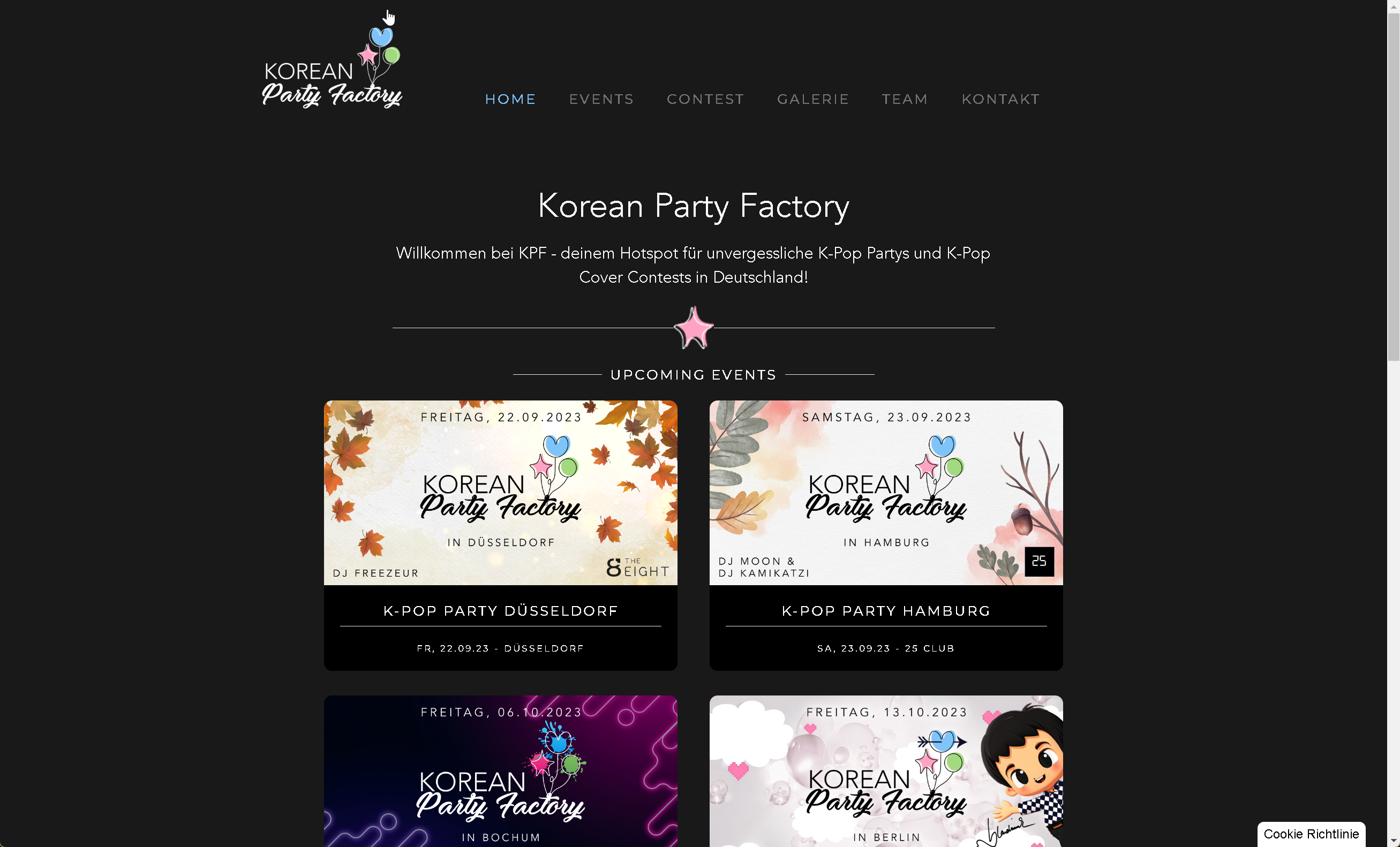 Webseite "Korean Party Factory"
