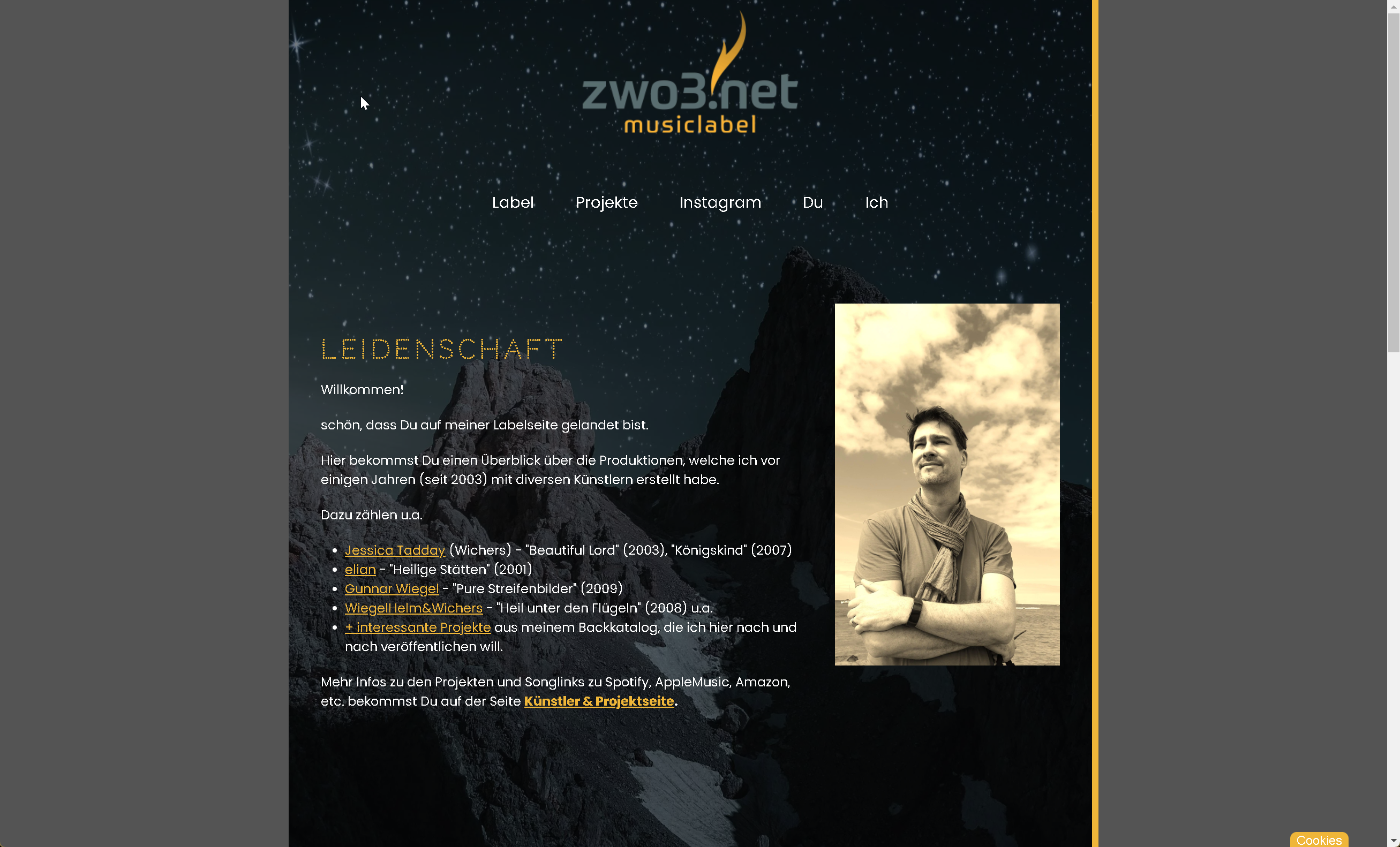 Webseite "zwo3net Musiclabel"
